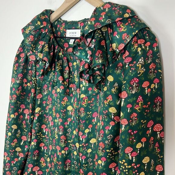 J. Crew Womens 100% Silk Blouse Mushroom Ruffle Collar Preppy Size Medium - Picture 5 of 10